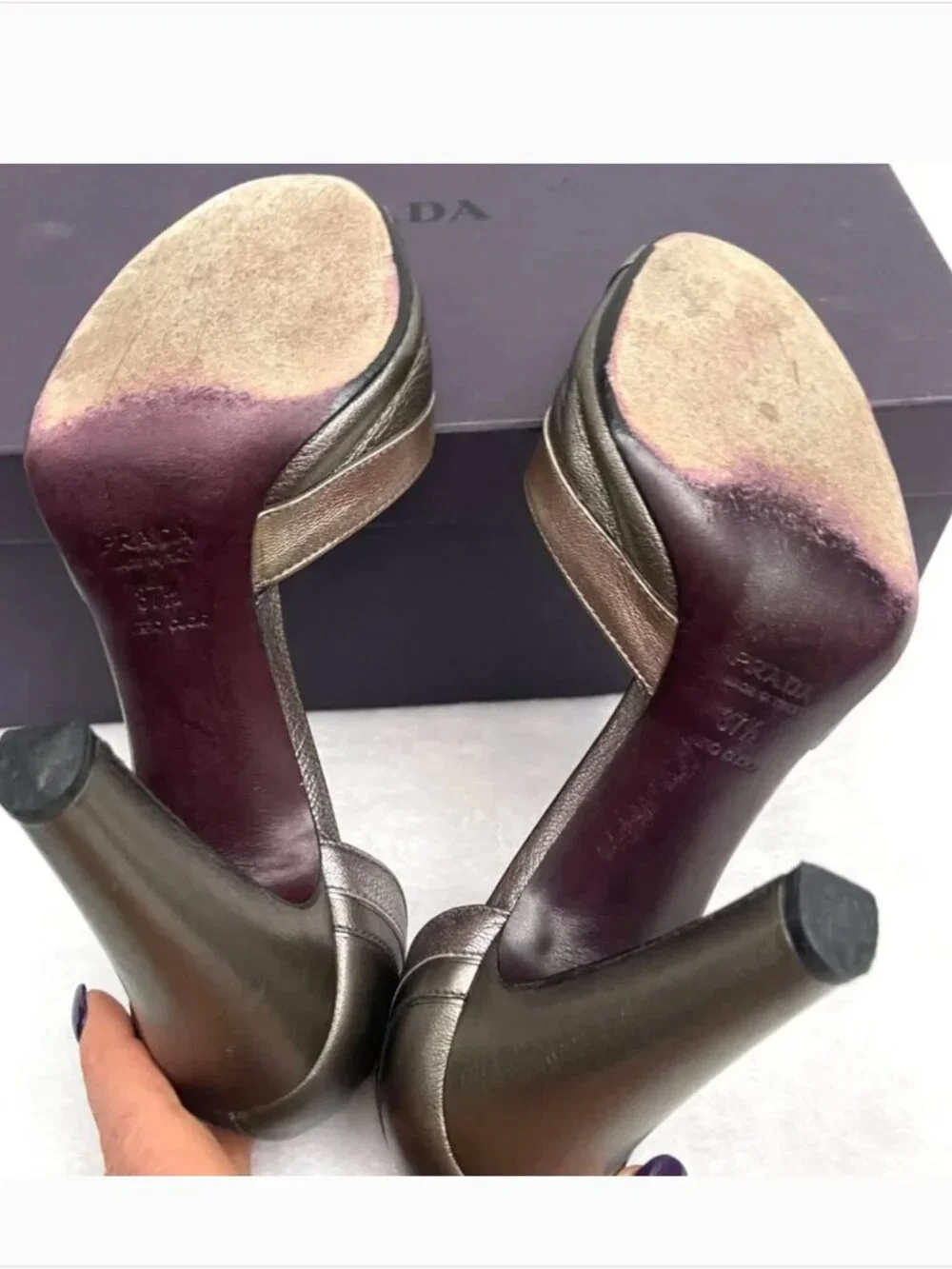 Prada D'Orsay Metall Deco Calzature Donna peep Toe heels pumps 7,5